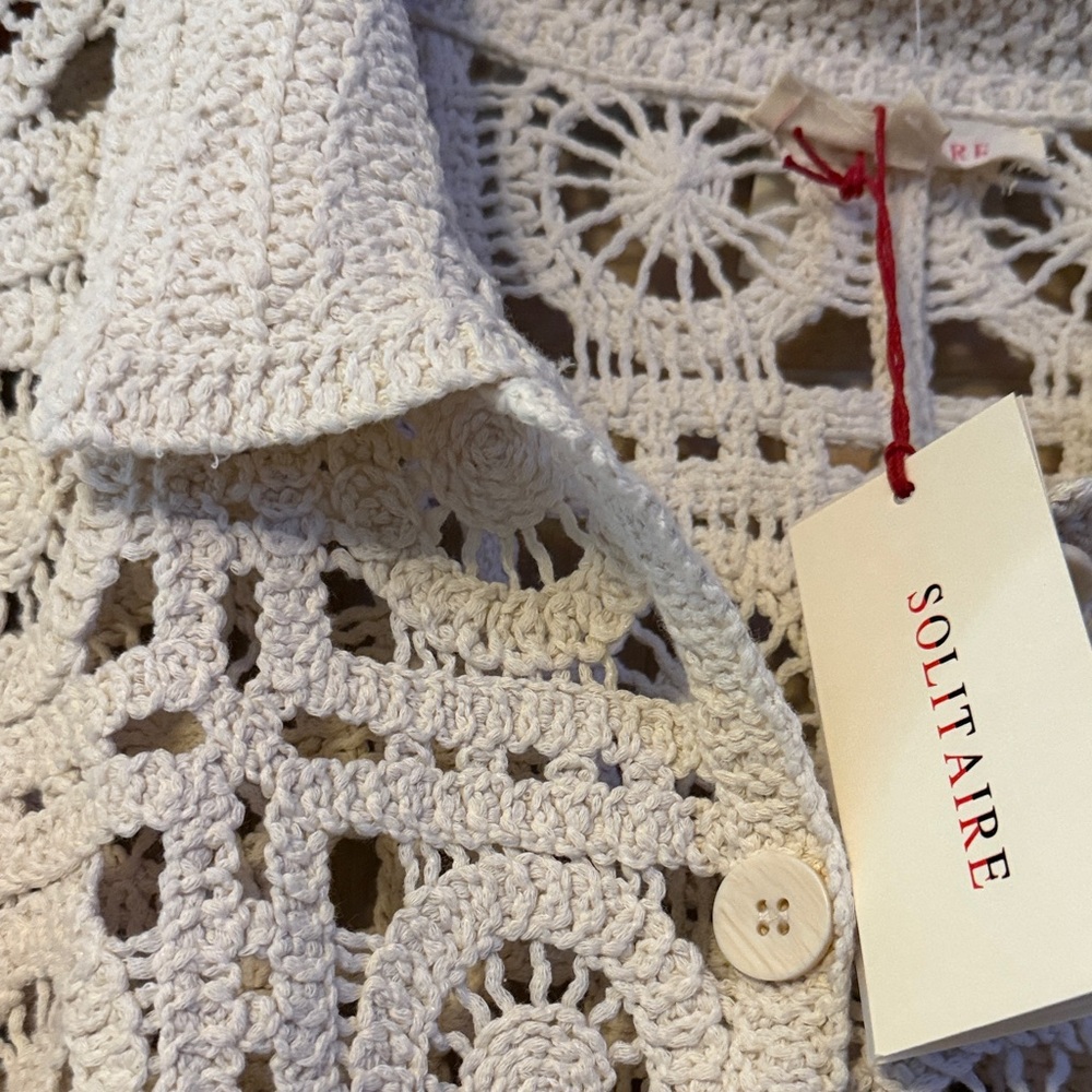 Solitaire Cream Crochet Button-Front Cardigan - Picture 6 of 9
